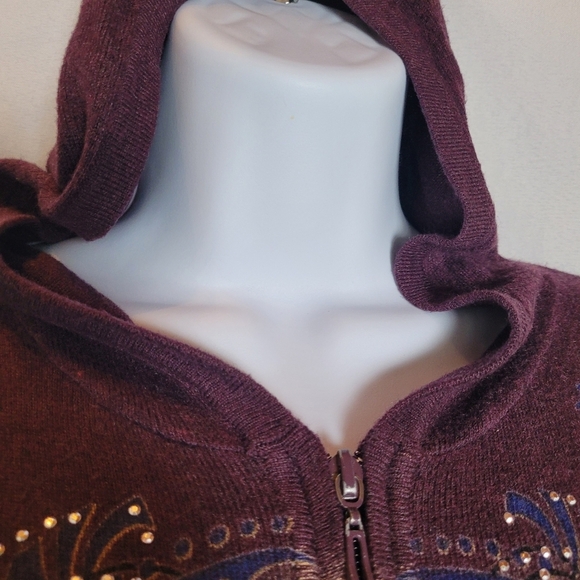 Y2K Vintage One World Rhinestone Full Zip Hoodie Gothic Grunge Size Medium - Picture 3 of 13